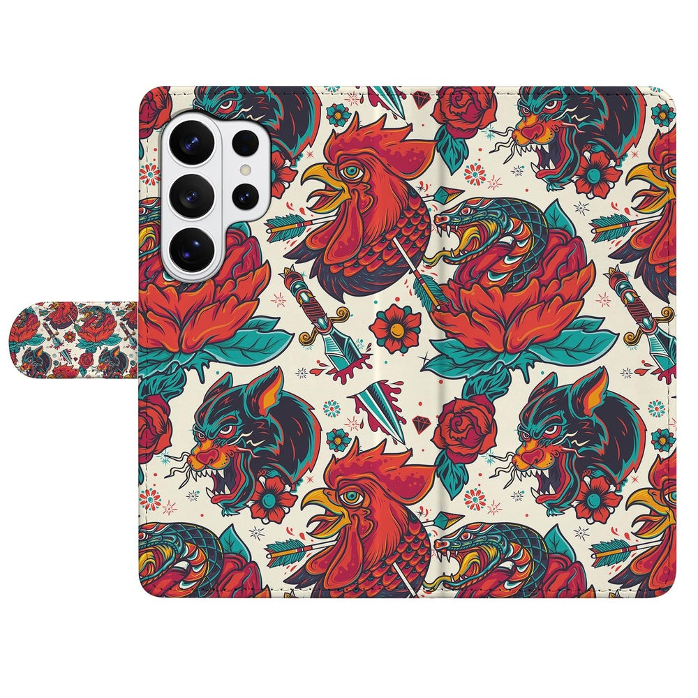 Samsung Galaxy S26 Ultra Telefoonhoesje Old Skool tattoo vintage design vooraanzicht.