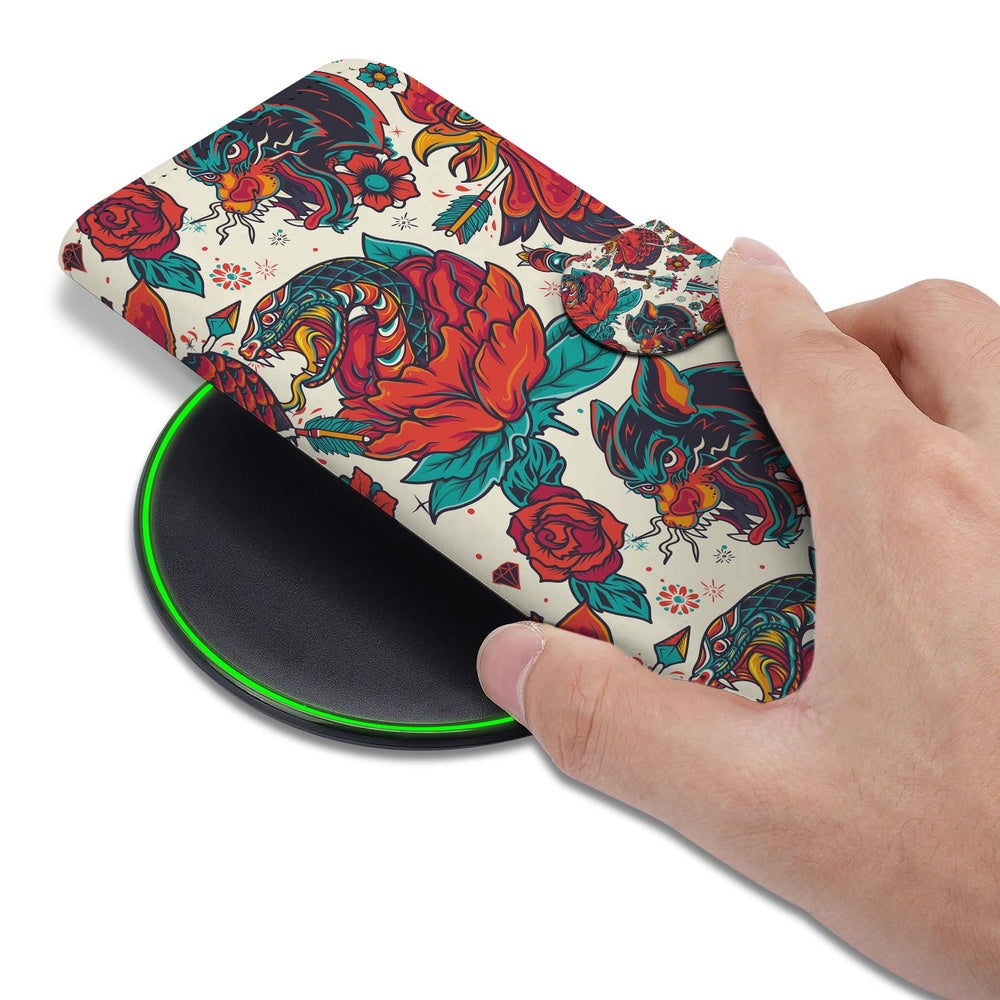 Samsung Galaxy S26 Ultra Telefoonhoesje Old Skool tattoo-luxe design bovenaanzicht.