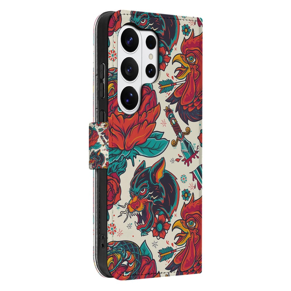 Samsung Galaxy S26 Ultra Telefoonhoesje Old Skool Vintage tattoo-luxe design Vooraanzicht.