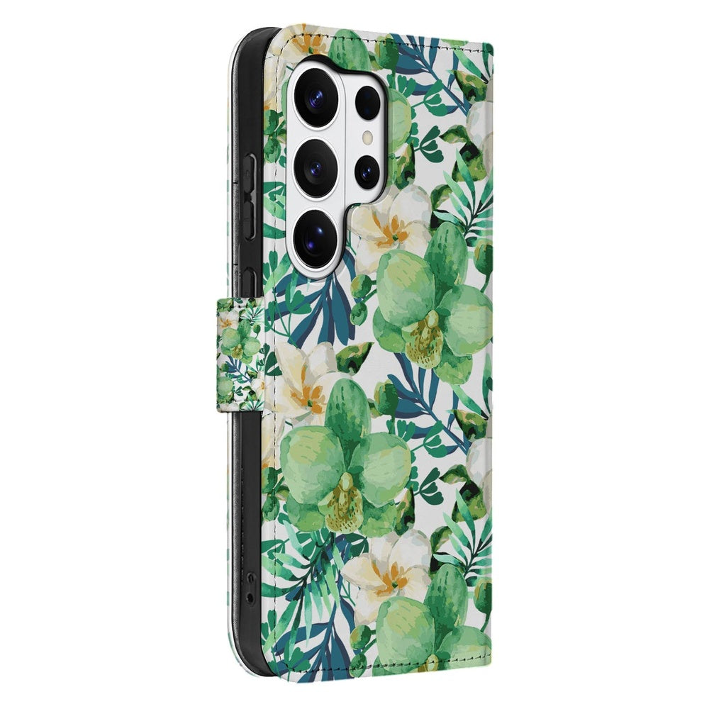 Samsung Galaxy S26 Ultra Book Case Orchidee Groen Portemonnee Hoesje Vooraanzicht.