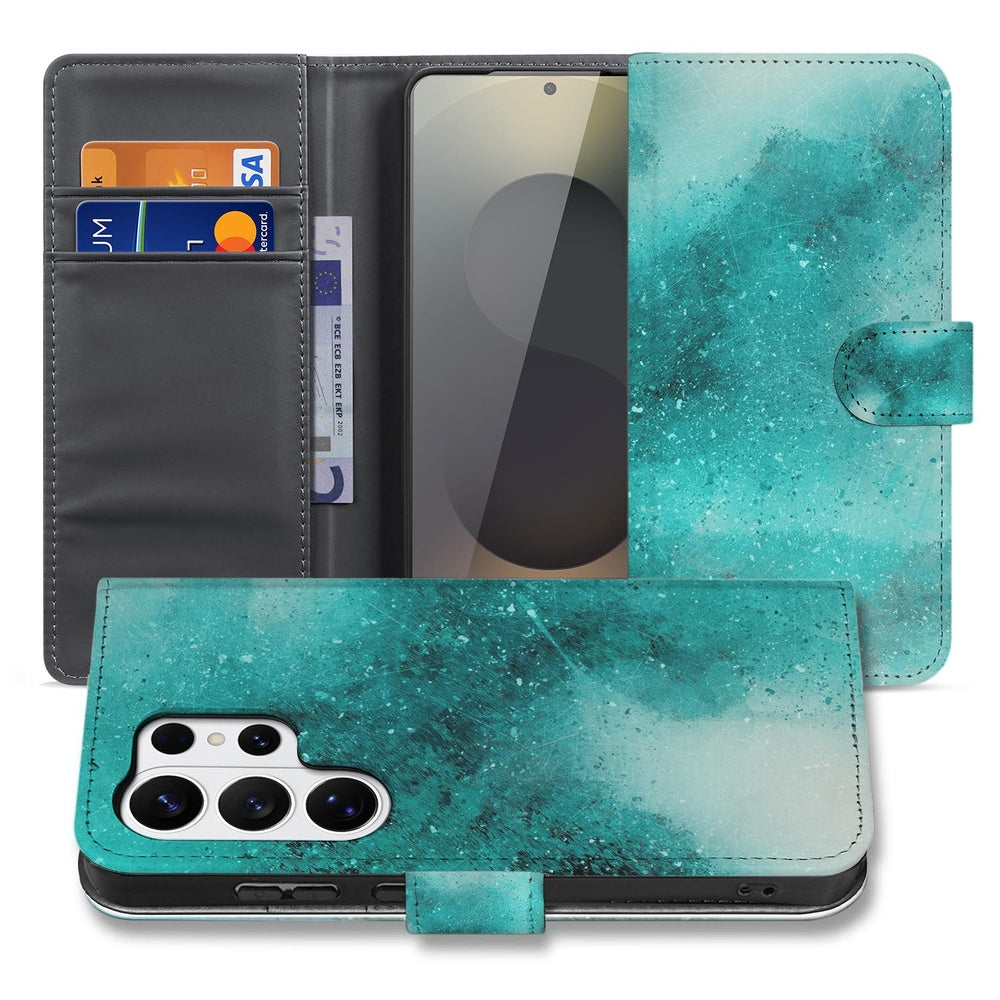 Samsung Galaxy S26 Ultra Bookcase Hoesje Painting Blue met Pasjeshouder Detail.