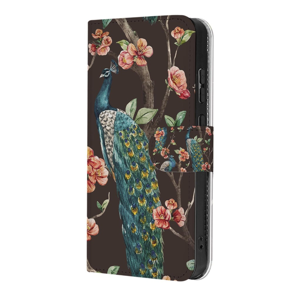 Samsung Galaxy S26 Ultra Bookcase Hoesje Pauw Bloemen Print met Magnetische sluiting zijaanzicht.