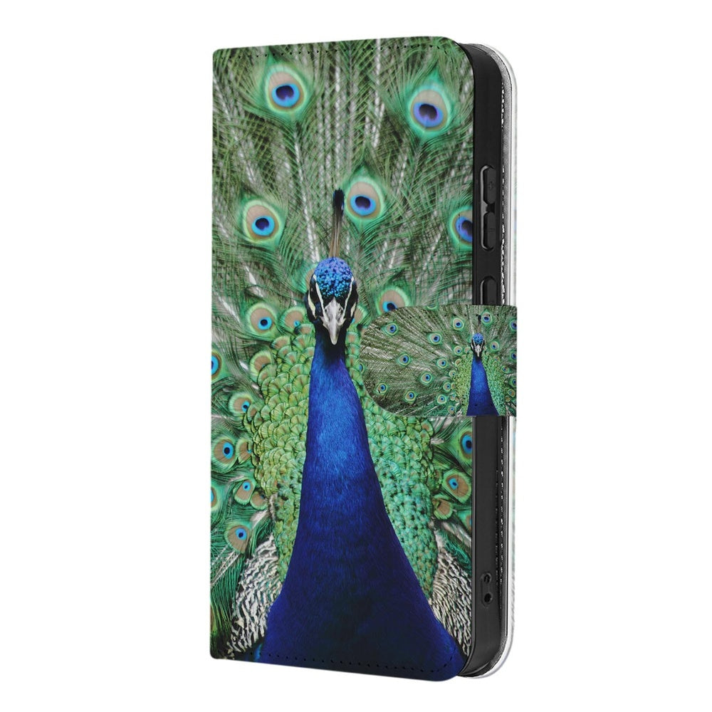Samsung Galaxy S26 Ultra Bookcase Hoesje Met Pauwprint Portemonnee Hoesje voorkant met pauwprint. 