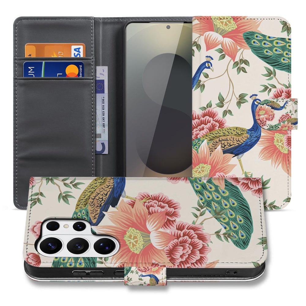 Portemonnee Hoesje Samsung Galaxy S26 Ultra Pink Peacock met Pasjeshouder Vooraanzicht.