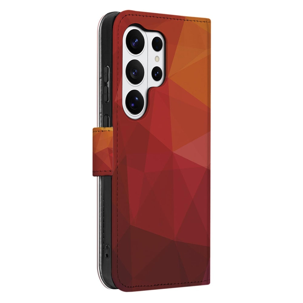 Book Case Samsung Galaxy S26 Ultra Polygon Rood met Pasjeshouder Zijkant
