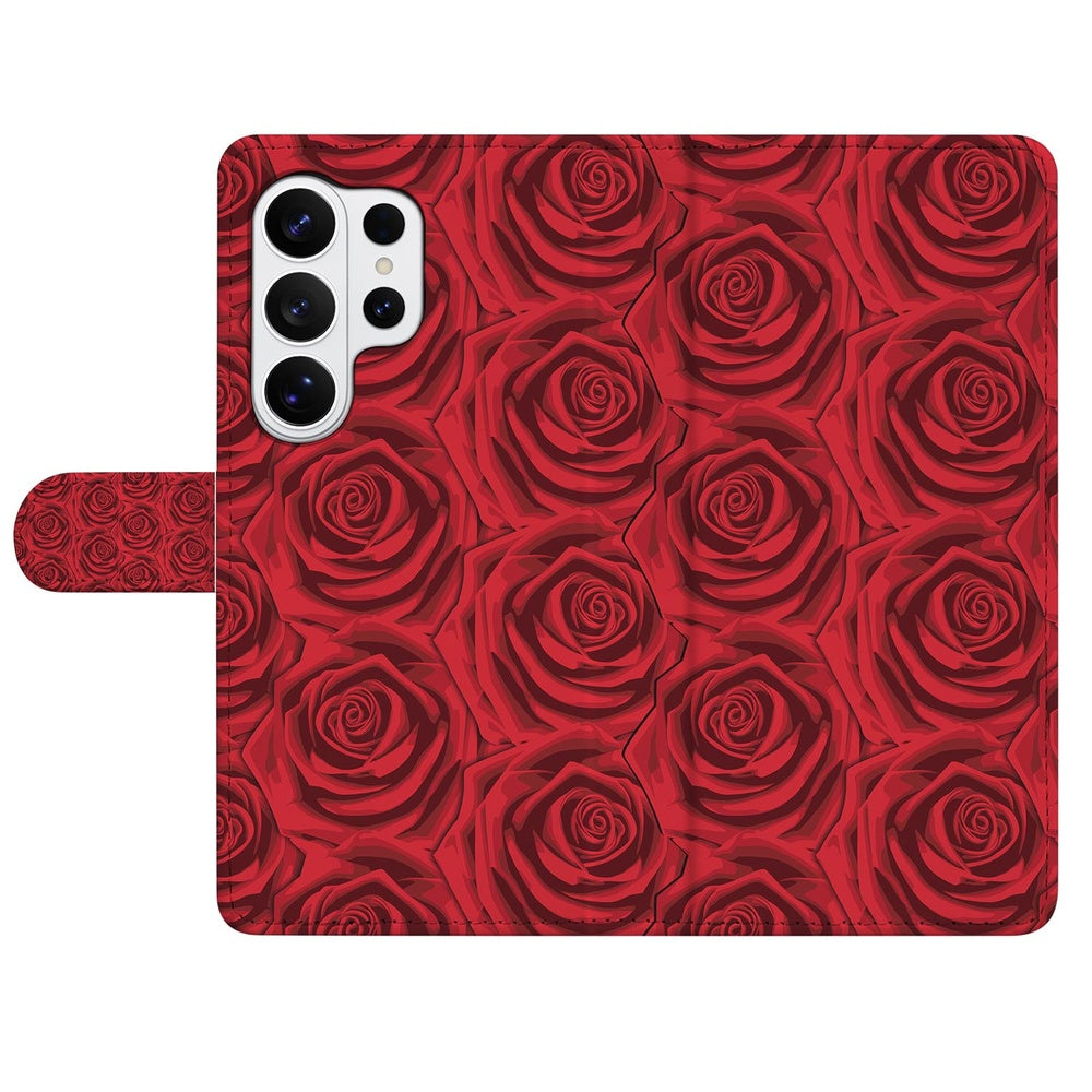 Telefoonhoesje Samsung Galaxy S26 Ultra Red Roses Portemonnee Hoesje rode rozenprint vooraanzicht.
