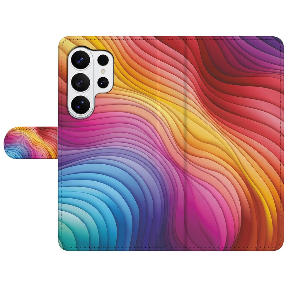 Book Case Hoes Regenboog Voor Samsung Galaxy S26 Ultra met Magnetische sluiting Regenbooggolven print vooraanzicht.