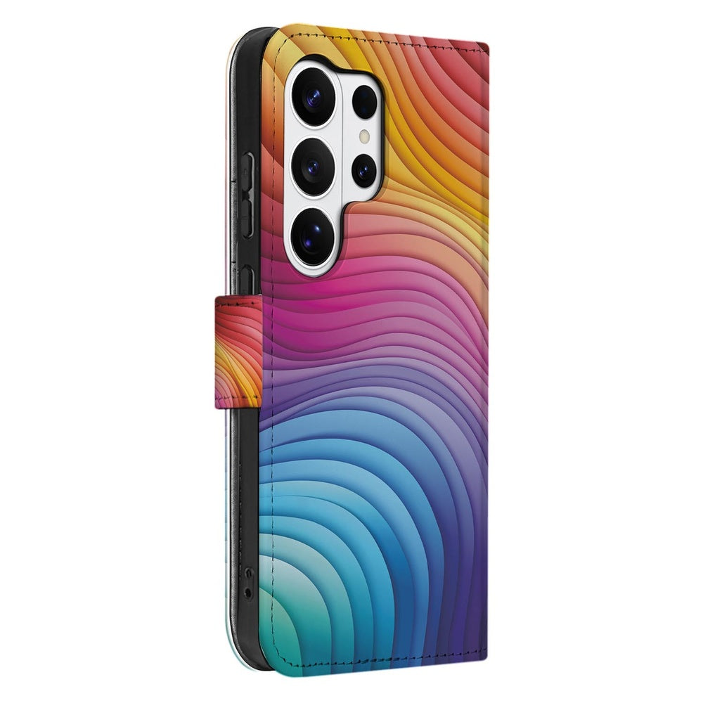 Book Case Hoes Regenboog Voor Samsung Galaxy S26 Ultra met Magnetische sluiting Aanzicht zijkant.