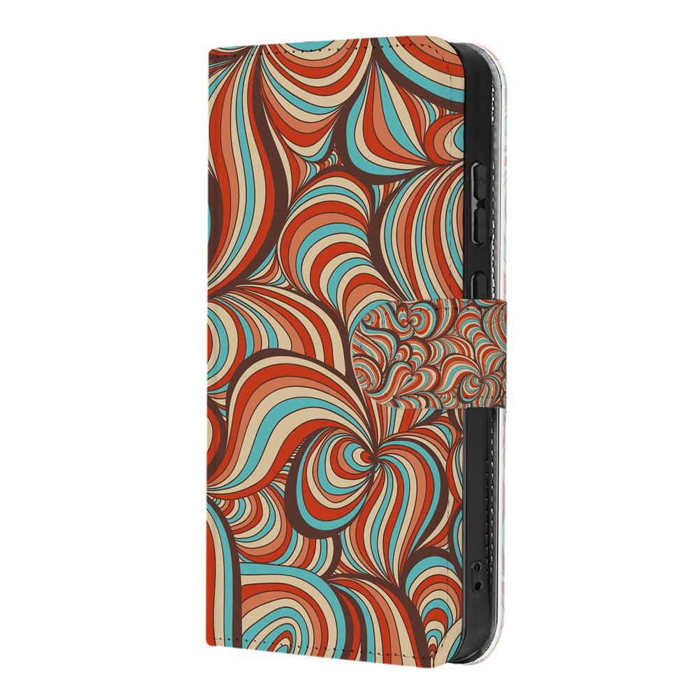Samsung Galaxy S26 Ultra Hoesje Retro met Pasjeshouder print retro patroon cognac turquoise bruin vooraanzicht.