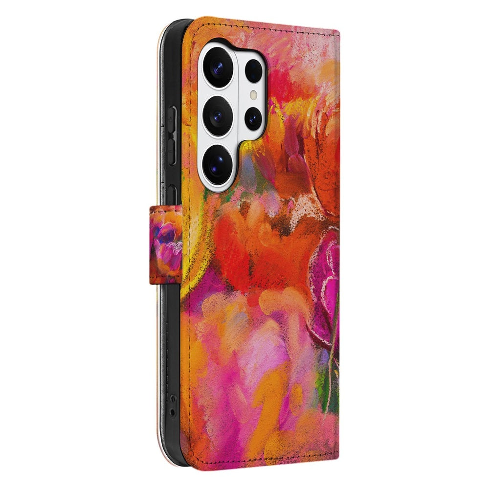 Samsung Galaxy S26 Ultra Bookcase Hoesje Tulips met Magnetische sluiting zijkant detail.