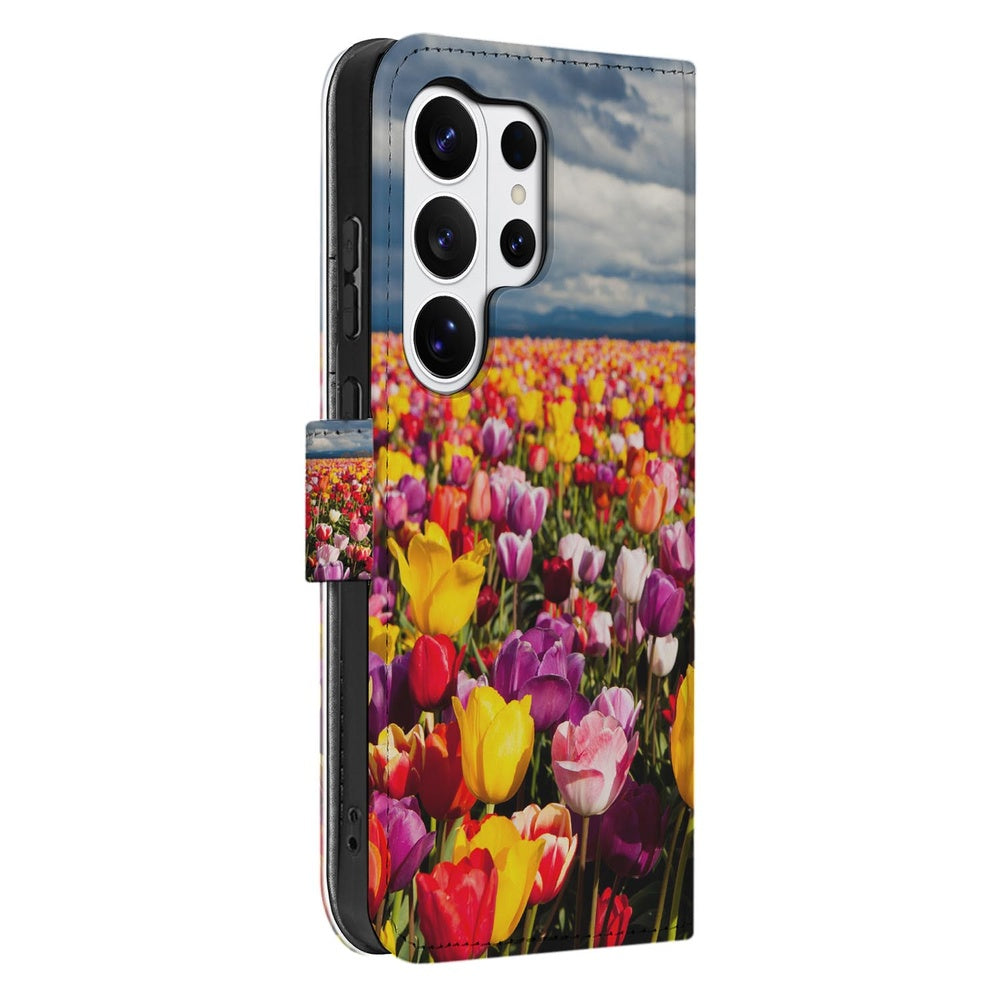 Portemonnee Hoesje Samsung Galaxy S26 Ultra Tulpen Motief met Pasjeshouder zijaanzicht.