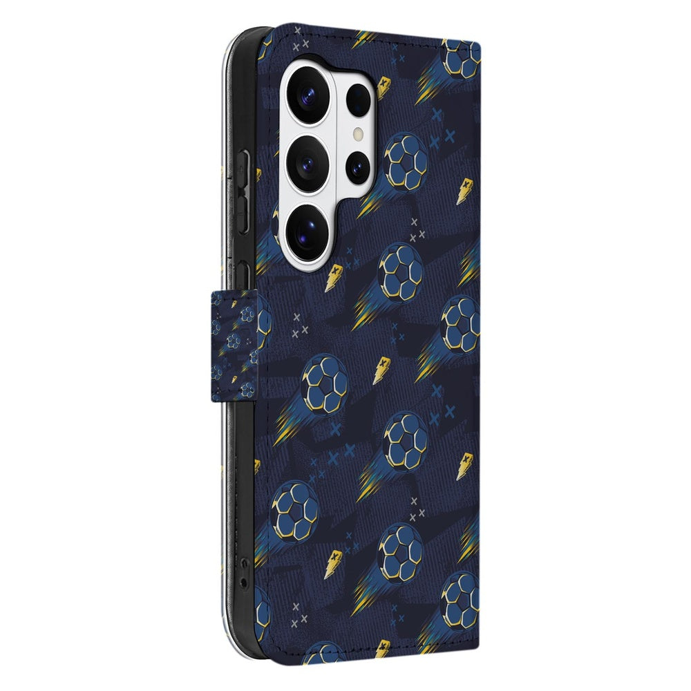 Samsung Galaxy S26 Ultra Hoesje Voetbal Design met Magnetische sluiting Vooraanzicht.