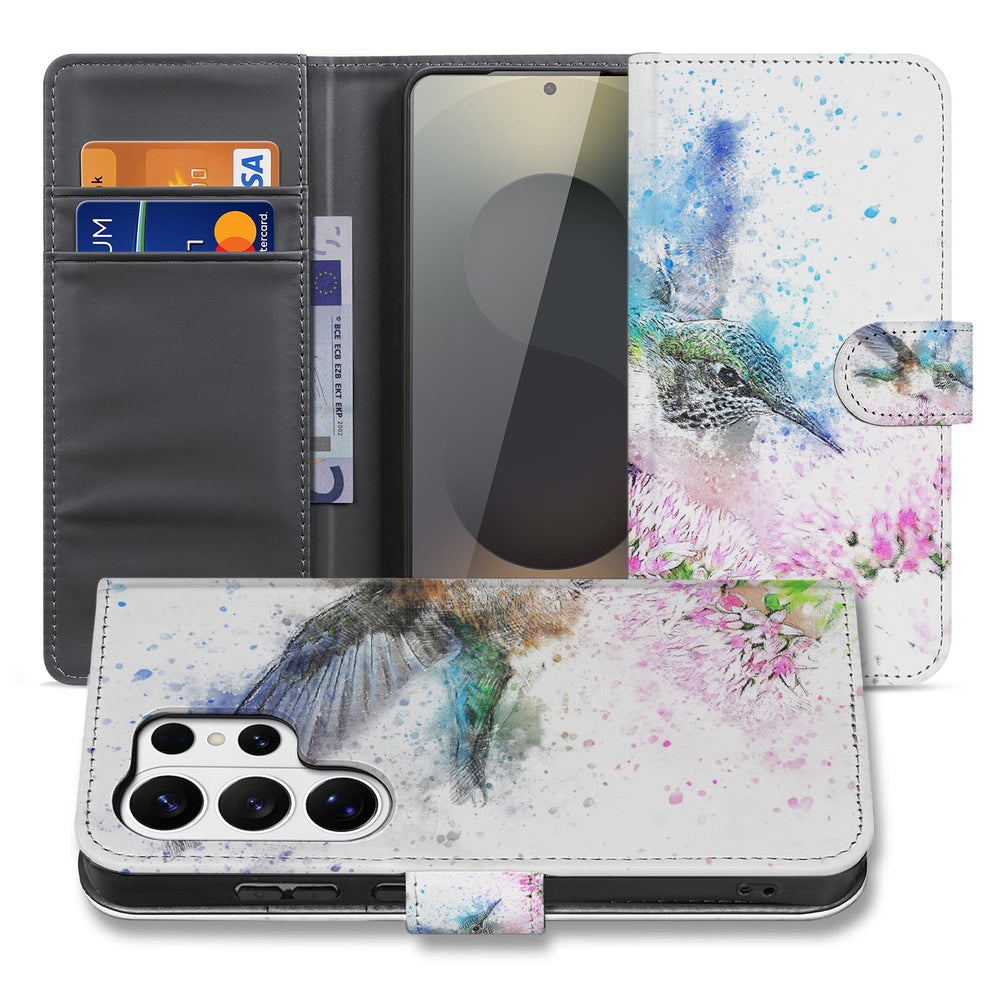Samsung Galaxy S26 Ultra Portemonneehoes Vogel Print met Pasjeshouder vooraanzicht.