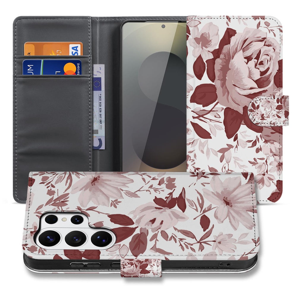 Book Case Samsung Galaxy S26 Ultra Watercolor Flowers met Magnetische sluiting vooraanzicht.