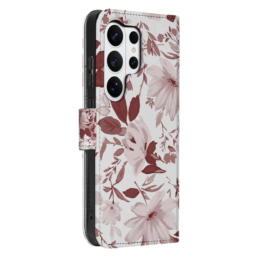 Book Case Samsung Galaxy S26 Ultra Watercolor Flowers met Magnetische sluiting Zijkant.