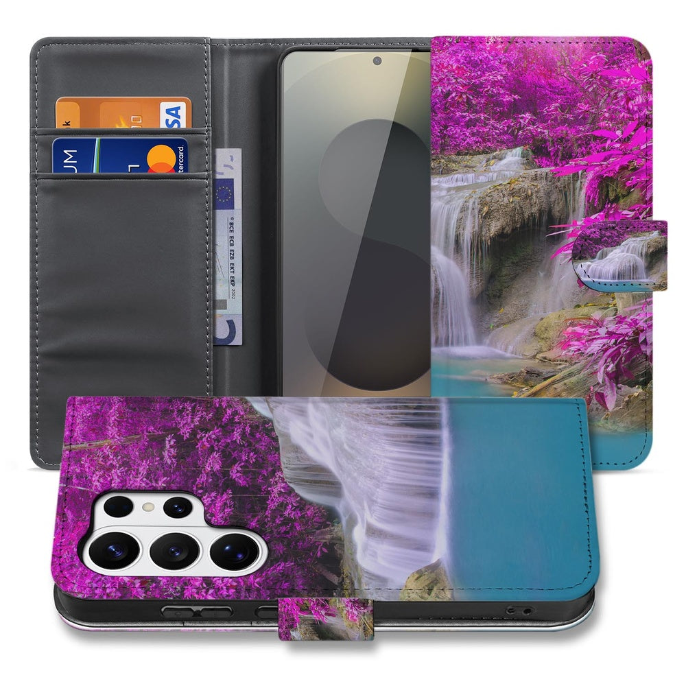 Portemonnee Hoesje Samsung Galaxy S26 Ultra Waterval Paars met Pasjeshouder Vooraanzicht.