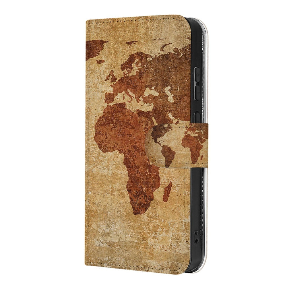 Samsung Galaxy S26 Ultra Hoesje Wereldkaart Portemonnee Hoesje world map design front view.