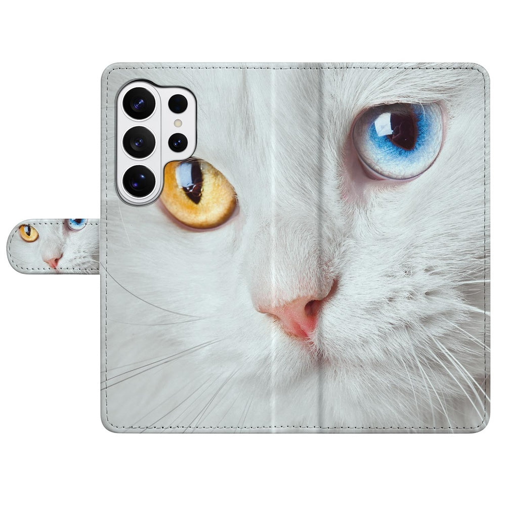Book Case Samsung Galaxy S26 Ultra Witte Kat Dierenprint met Magnetische sluiting Vooraanzicht.