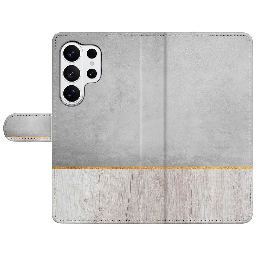 Book Case Samsung Galaxy S26 Ultra Wood Concrete Portemonnee Hoesje vooraanzicht.