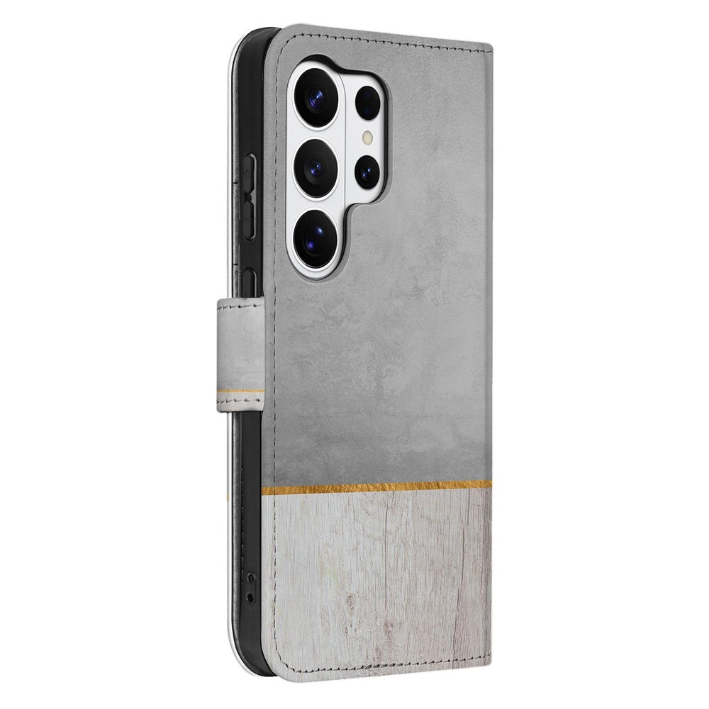 Book Case Samsung Galaxy S26 Ultra Wood Concrete Portemonnee Hoesje detailweergave.