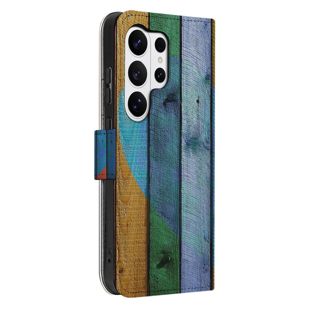 Book Case Samsung Galaxy S26 Ultra Wood Heart met Magnetische sluiting portemonnee hoesje aanzicht zijkant.