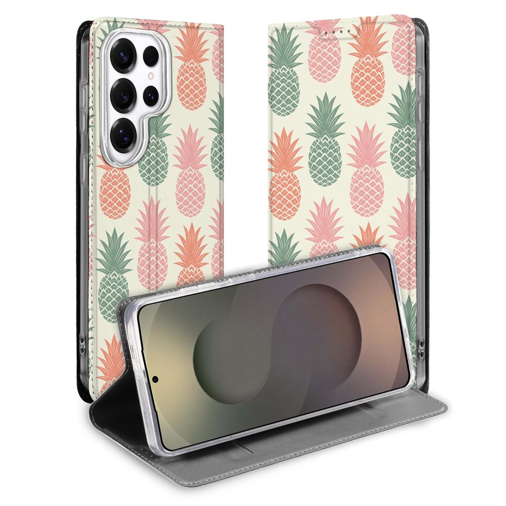 Samsung Galaxy S26 Ultra Book Wallet Case Ananas flip style cover aanzicht.