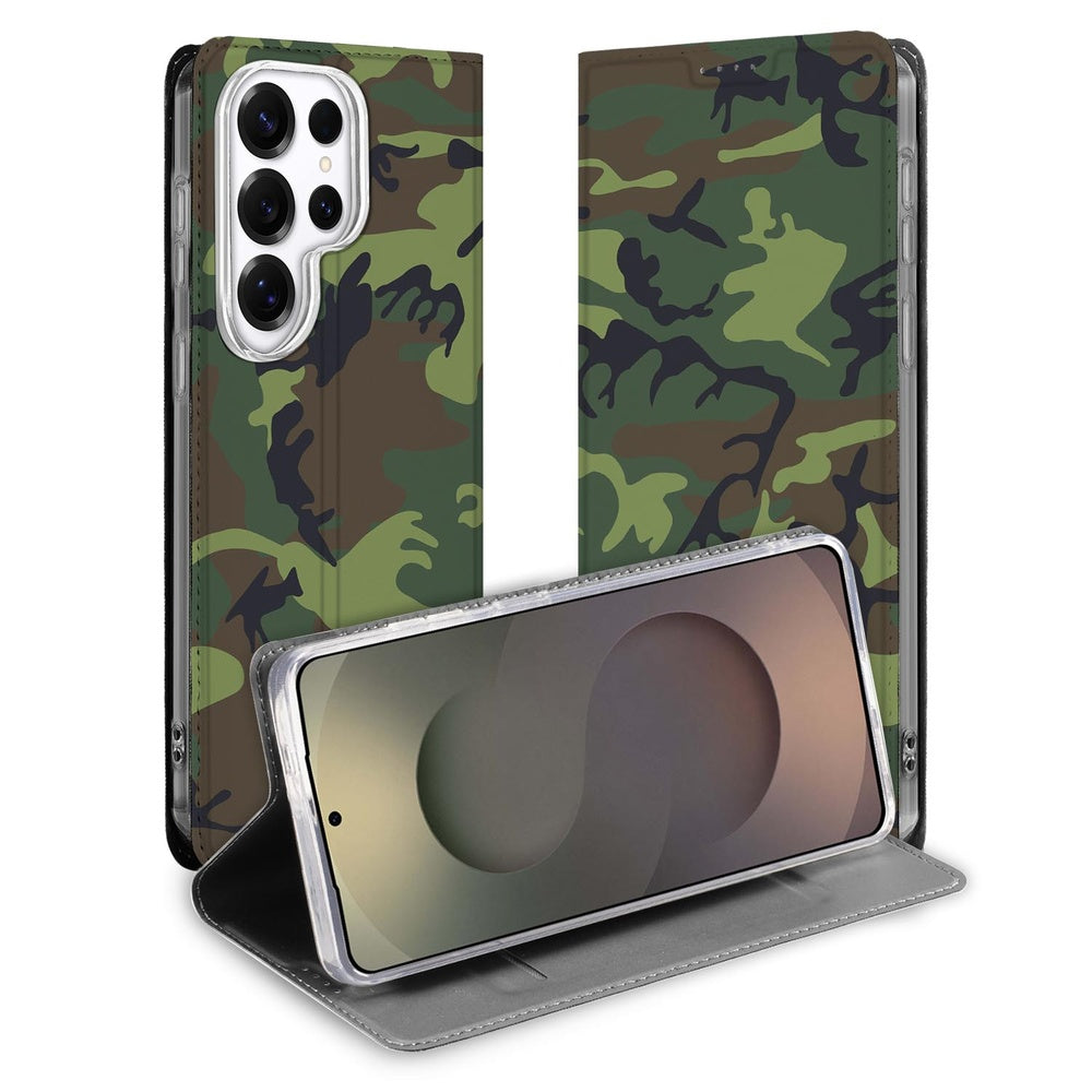 Samsung Galaxy S26 Ultra Flip Style Cover Army Dark Vooraanzicht.
