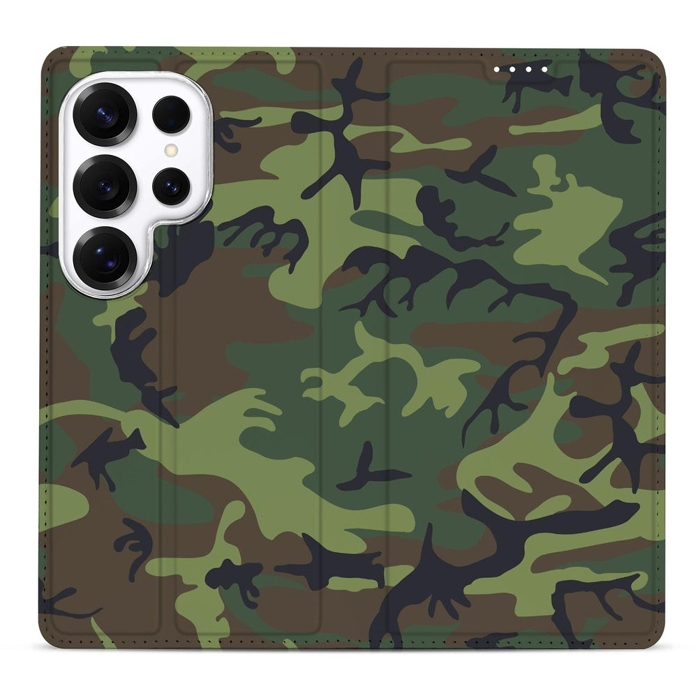 Samsung Galaxy S26 Ultra Flip Style Cover Army Dark camouflage voorkant.
