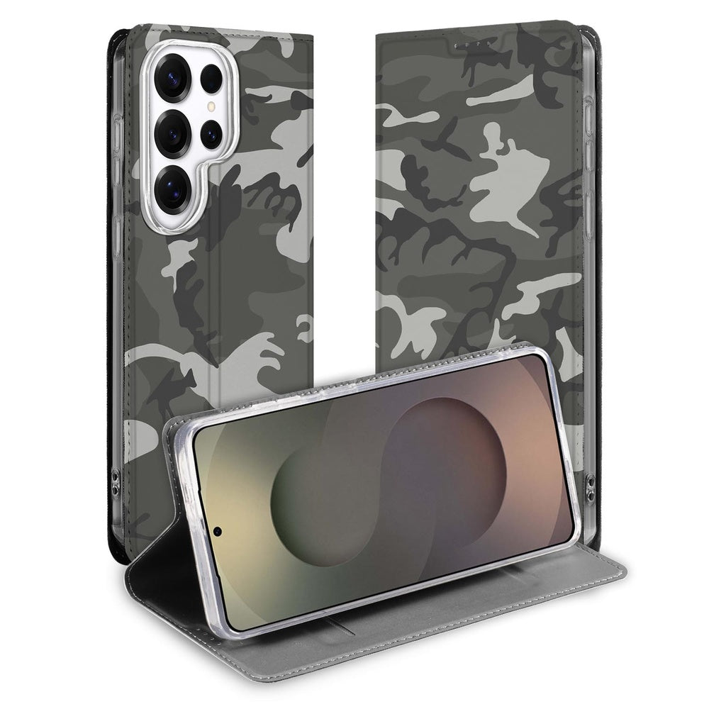 Samsung Galaxy S26 Ultra Standcase Hoesje Army Light Voorzijde met camouflageprint en standfunctie.