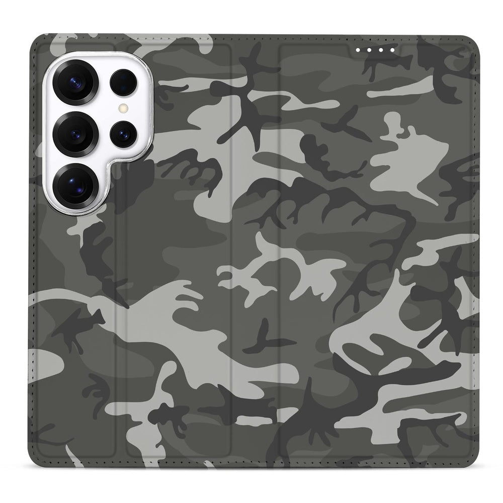 Samsung Galaxy S26 Ultra Standcase Hoesje Army Light camouflage design vooraanzicht.