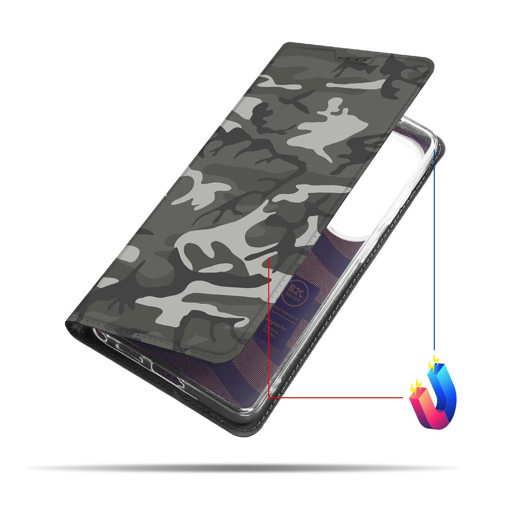 Samsung Galaxy S26 Ultra Standcase Hoesje Army Light Vooraanzicht donkergrijze groene camouflage print.