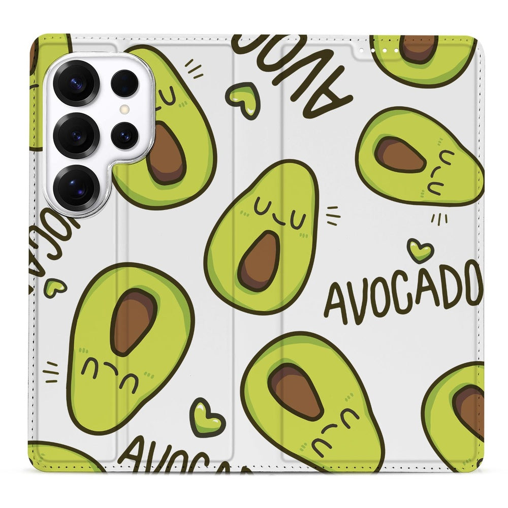 Samsung Galaxy S26 Ultra Smart Cover Hoesje Avocado Singing design avocado's vrolijk patroon vooraanzicht.