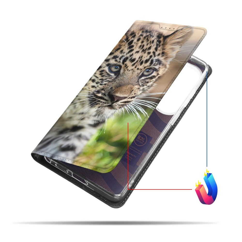 Samsung Galaxy S26 Ultra Book Cover Baby Luipaard detail weergave van het baby luipaard ontwerp.
