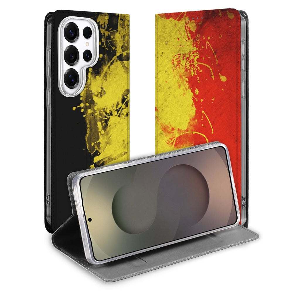Samsung Galaxy S26 Ultra Telefoonhoesje Belgie Standcase zwart geel rood Vooraanzicht.