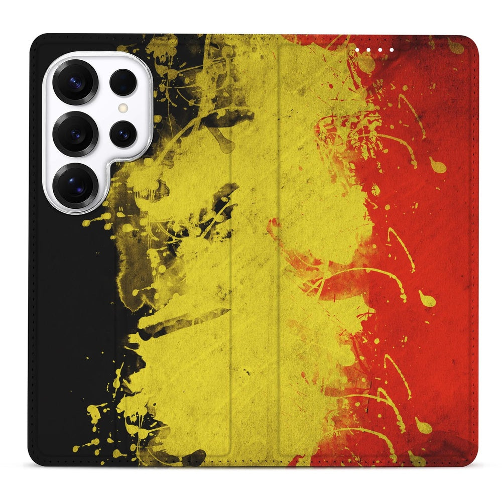 Samsung Galaxy S26 Ultra Telefoonhoesje Belgie Standcase zwart geel rood vooraanzicht.