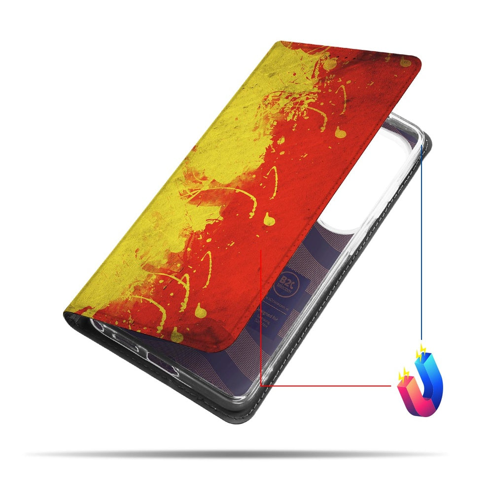Samsung Galaxy S26 Ultra Telefoonhoesje Belgie Standcase zwart geel rood zijkant.
