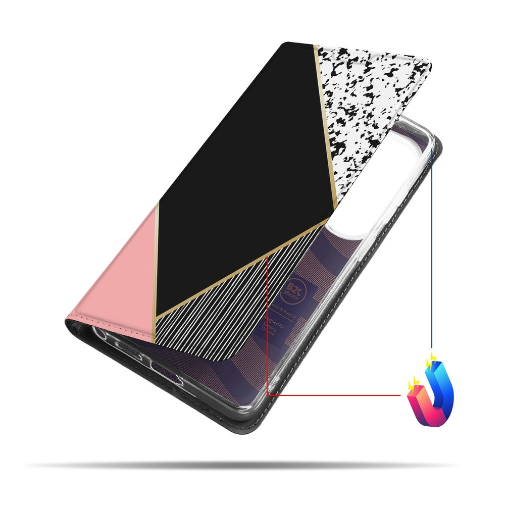 Samsung Galaxy S26 Ultra Book Case Black Pink Shapes detail.