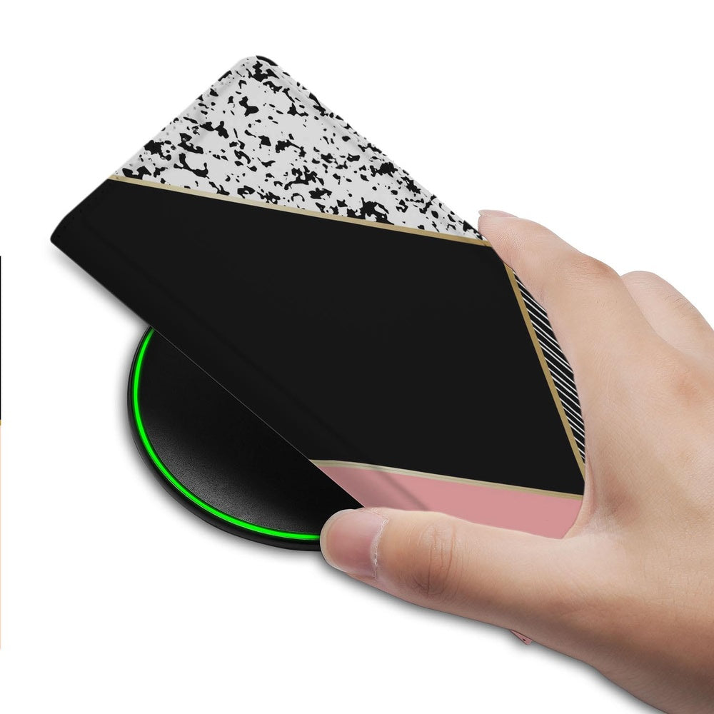 Samsung Galaxy S26 Ultra Book Case Black Pink Shapes detail view.