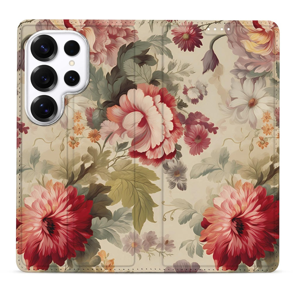 Samsung Galaxy S26 Ultra Book Cover Bloemen bloemenontwerp vooraanzicht.