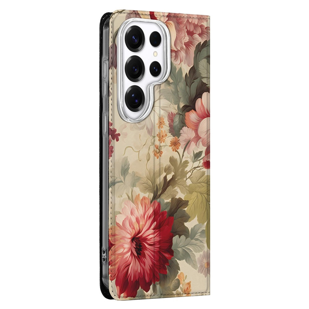 Samsung Galaxy S26 Ultra Book Cover Bloemen detail weergave van bloemenontwerp.