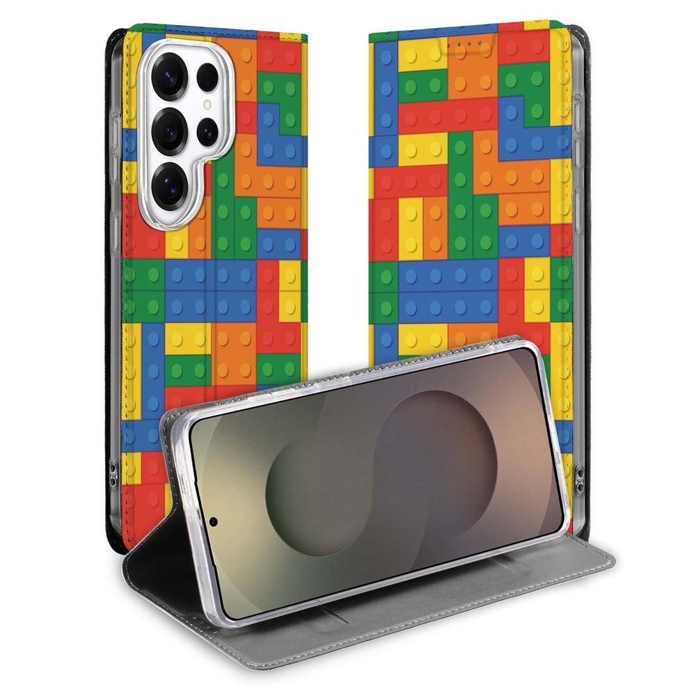 Samsung Galaxy S26 Ultra Bookcase Blokken Blokkenpatroon Vooraanzicht.