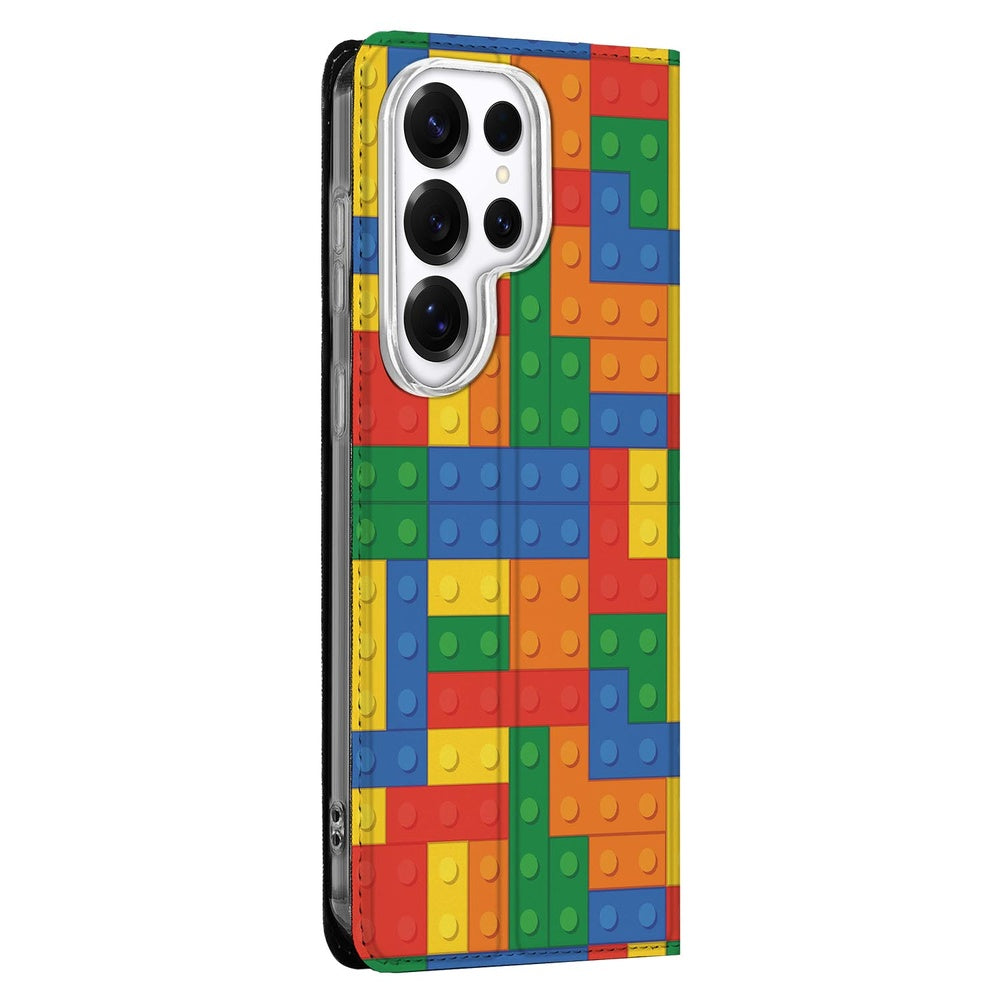 Samsung Galaxy S26 Ultra Bookcase Blokken blokkenpatroon zijkant.