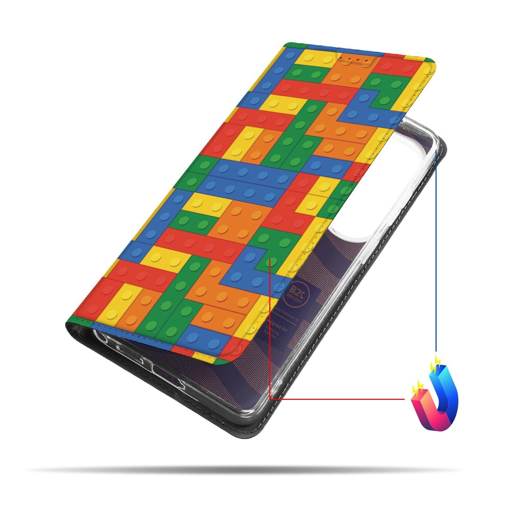 Samsung Galaxy S26 Ultra Bookcase Blokken Blokkenpatroon Vooraanzicht.
