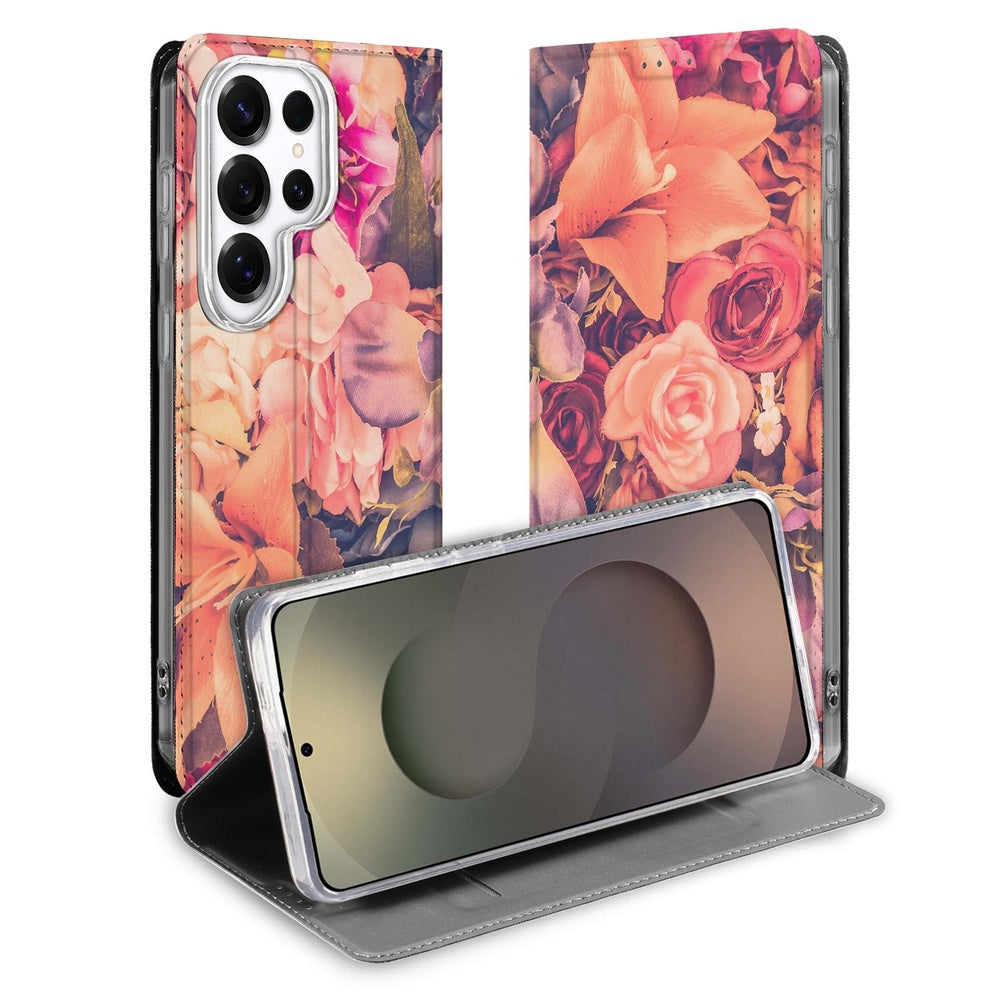 Samsung Galaxy S26 Ultra Book Wallet Case Bosje Bloemen Vooraanzicht.
