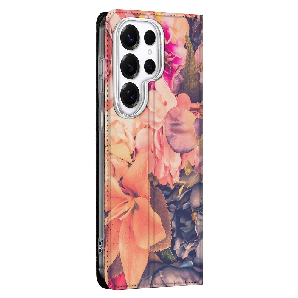 Samsung Galaxy S26 Ultra Book Wallet Case Bosje Bloemen Vooraanzicht.