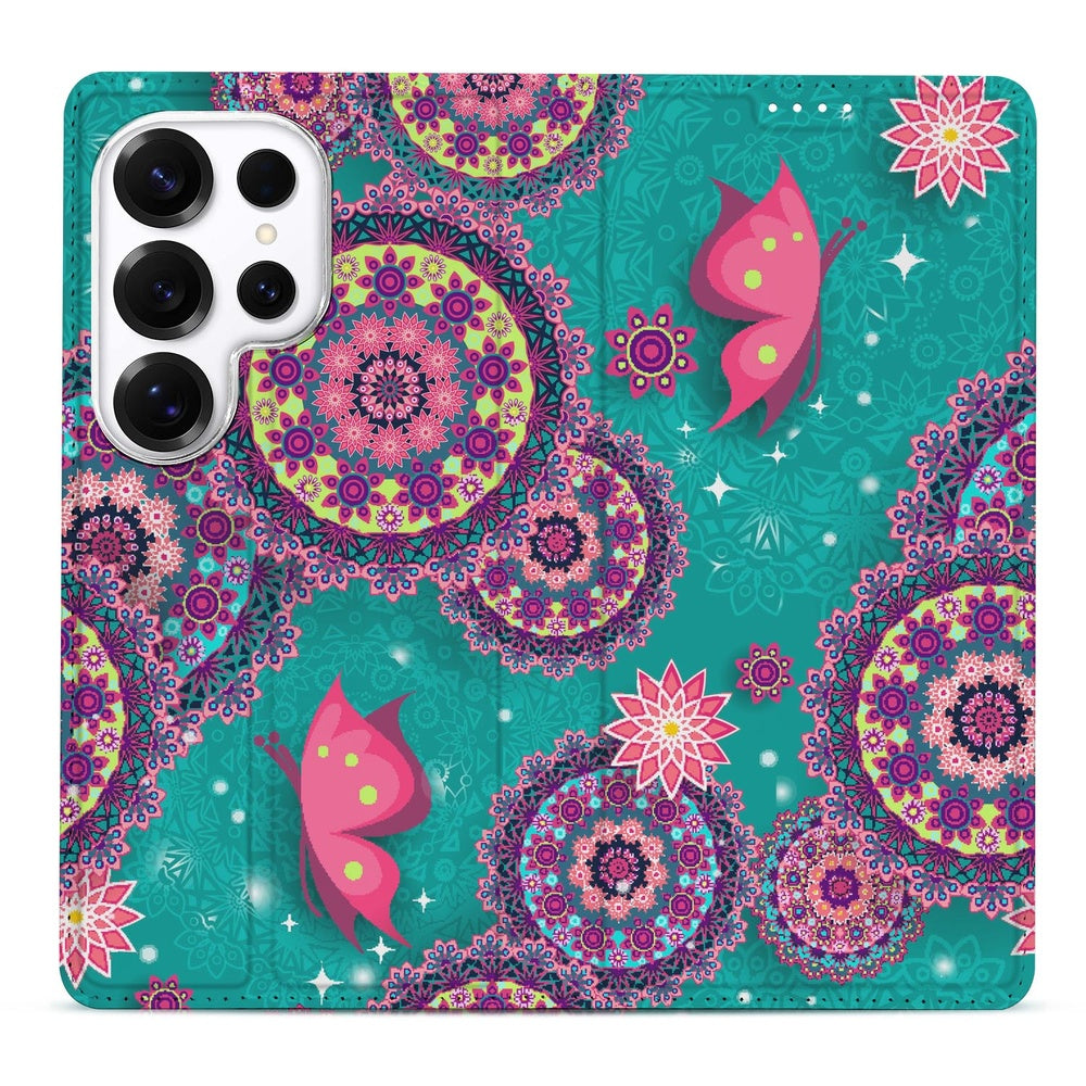 Samsung Galaxy S26 Ultra Smart Cover Hoesje Cirkels en Vlinders Vooraanzicht.