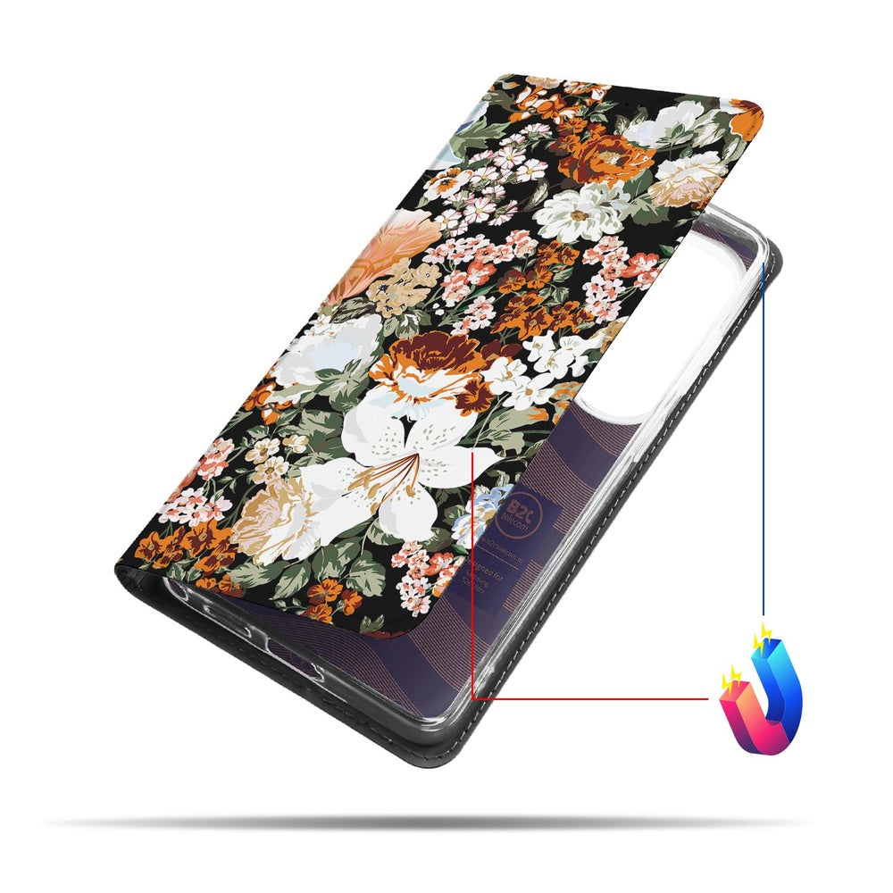 Samsung Galaxy S26 Ultra Flip Style Cover Dark Flowers Vooraanzicht.
