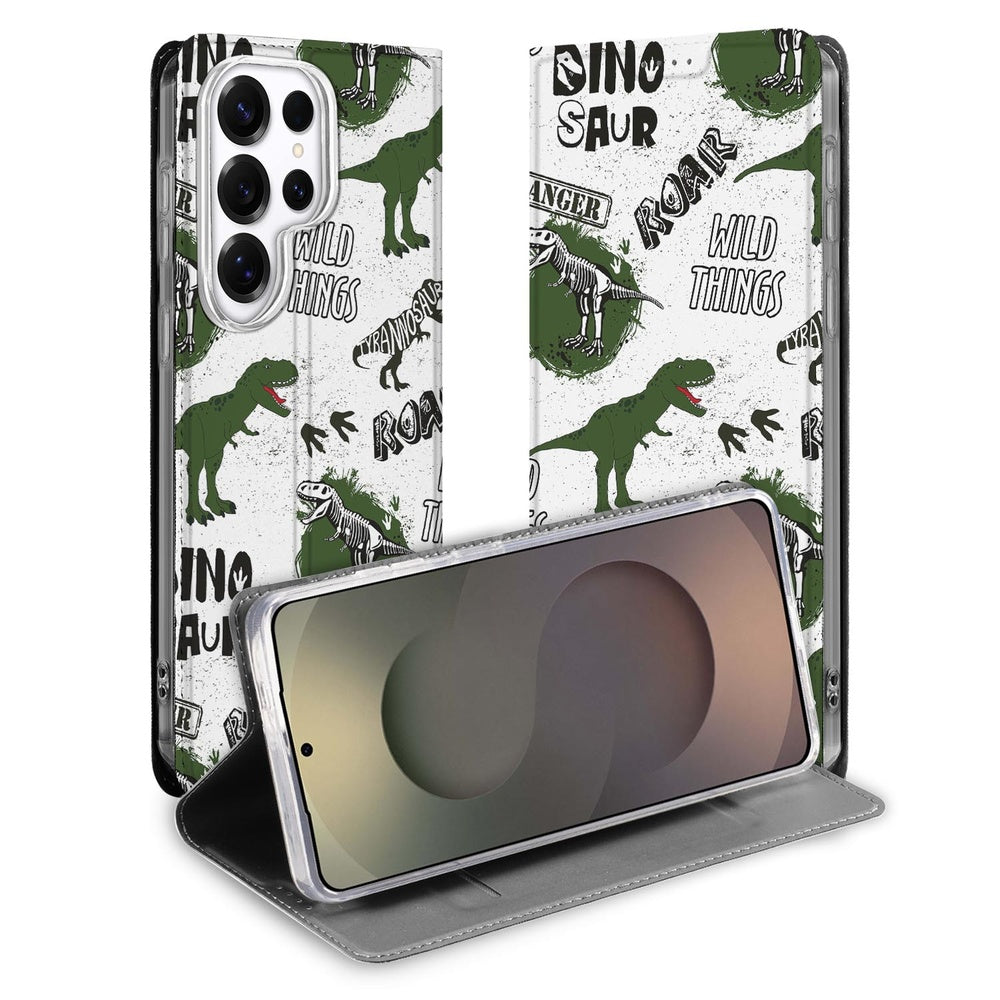 Samsung Galaxy S26 Ultra Standcase Hoesje Dinosaurus Dinosaurus ontwerp Vooraanzicht.