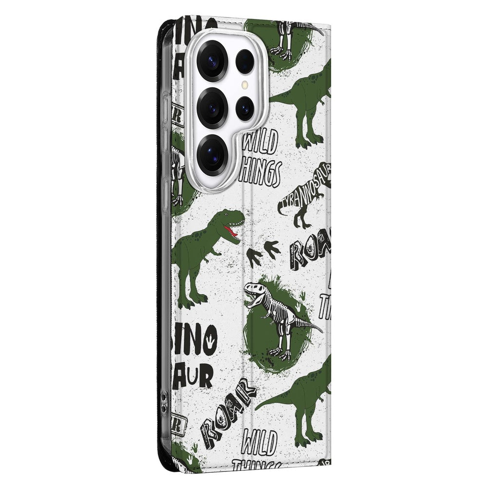 Samsung Galaxy S26 Ultra Standcase Hoesje Dinosaurus Dinosaurus print detailaanzicht.