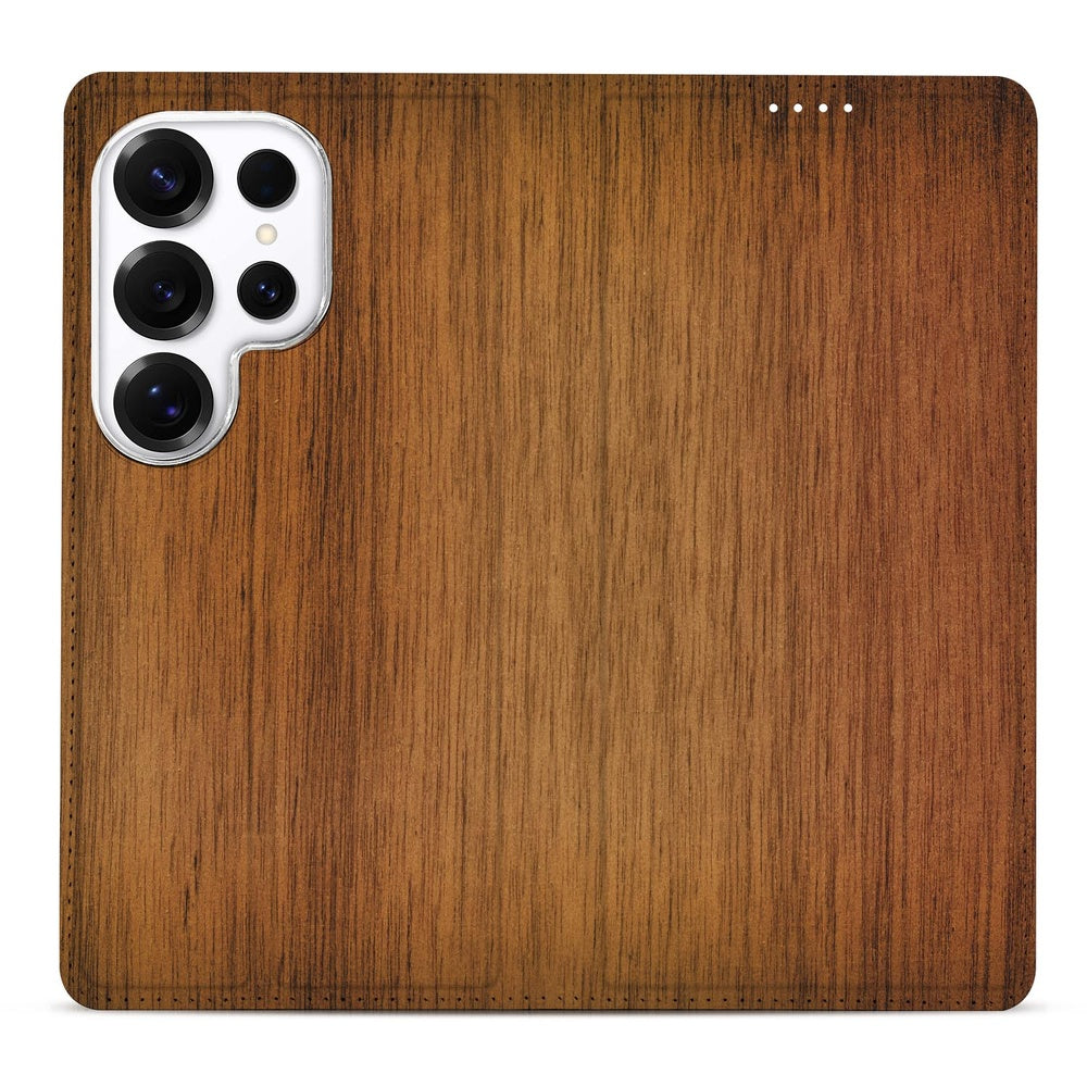 Samsung Galaxy S26 Ultra Smart Cover Hoesje Donker Hout Vooraanzicht.